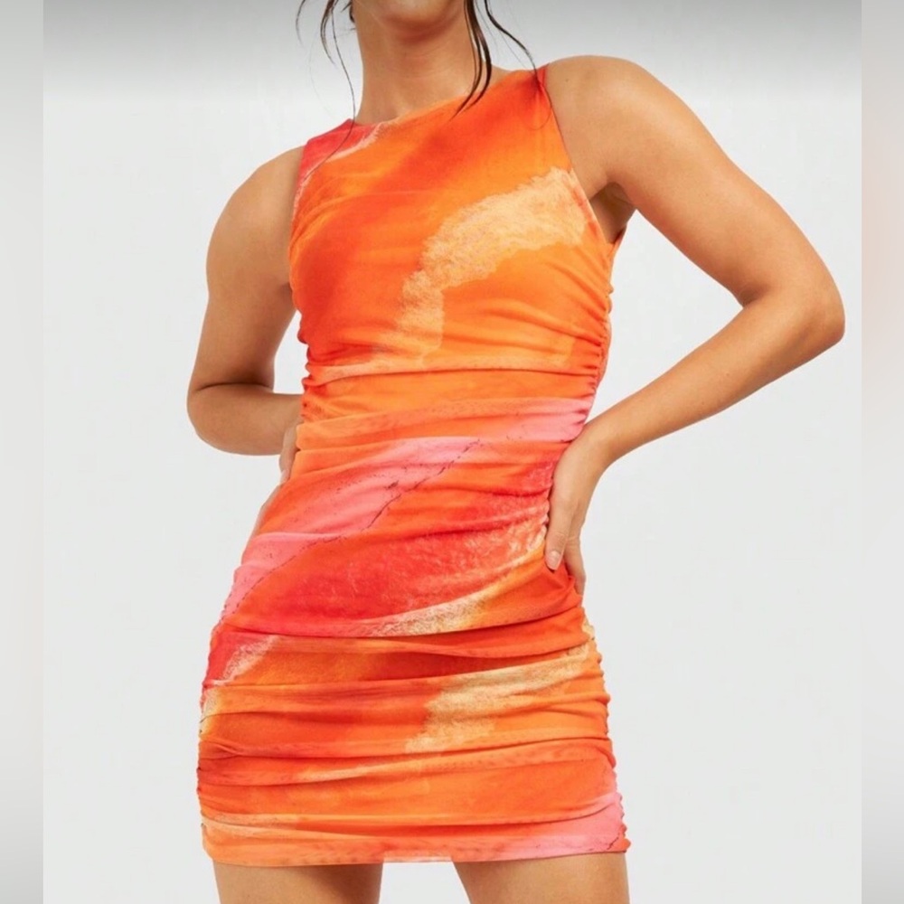 SHEIN Vibrant Orange and Pink Bodycon Dress